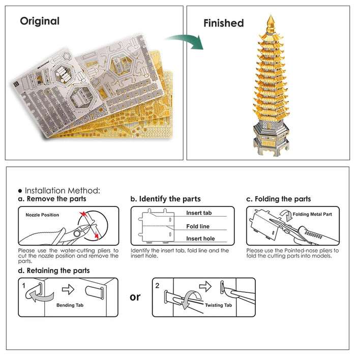 3D Metal Wenchang Tower Puzzle Kit For Adults Brain Teaser Toy