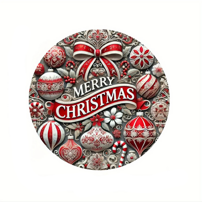 Round Christmas Tin Wall Art Candy & Wreath Design
