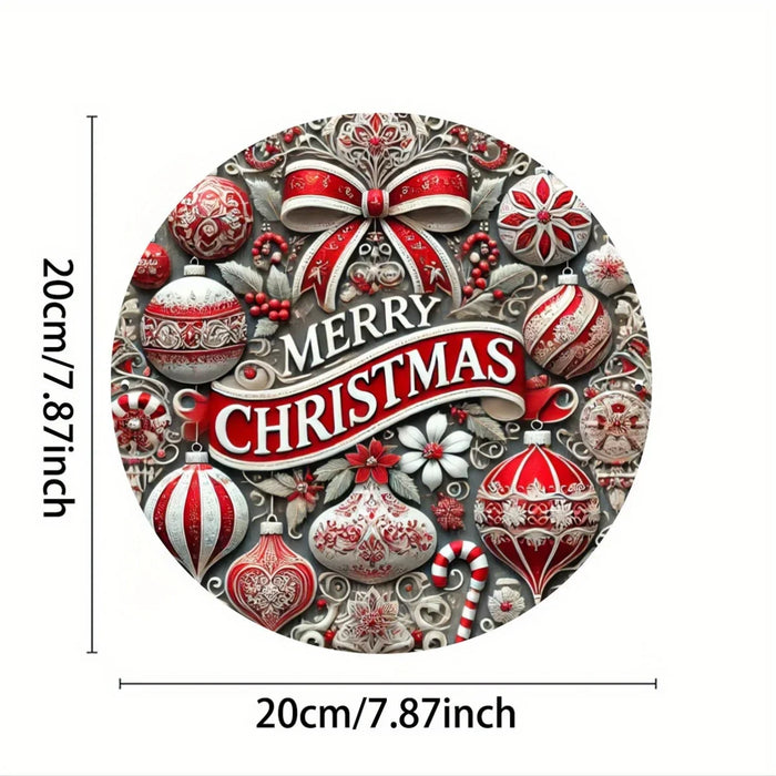 Round Christmas Tin Wall Art Candy & Wreath Design