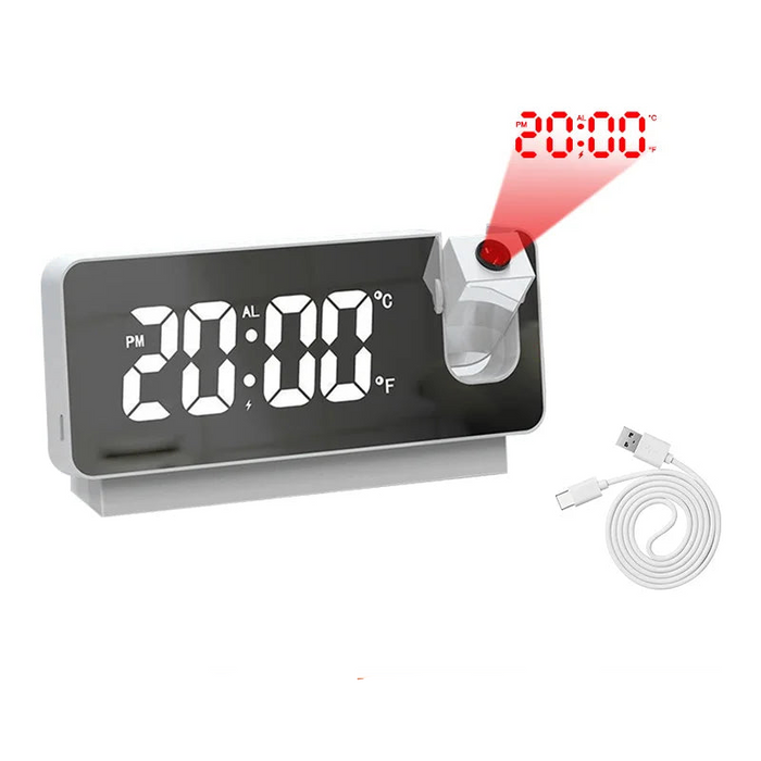 Digital Projection Alarm Clock Rechargeable 180 Degree Rotation Large Led Display