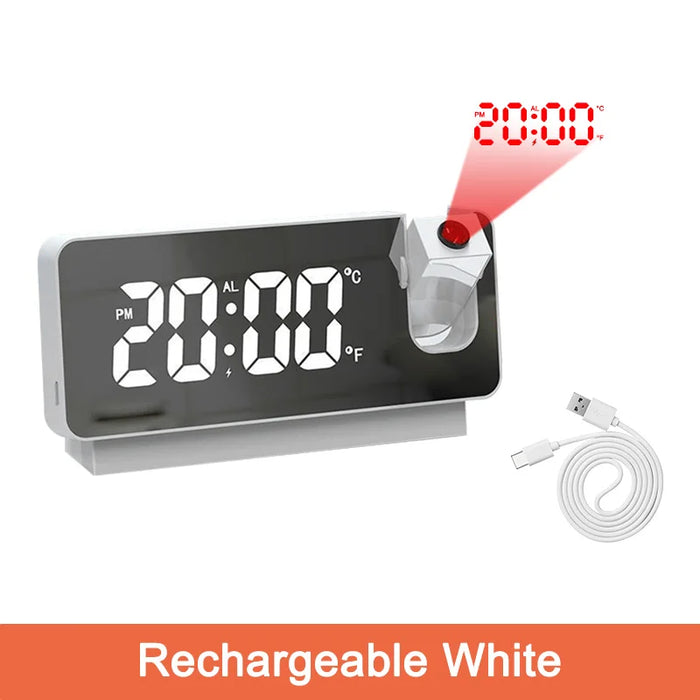 Digital Projection Alarm Clock Rechargeable 180 Degree Rotation Large Led Display