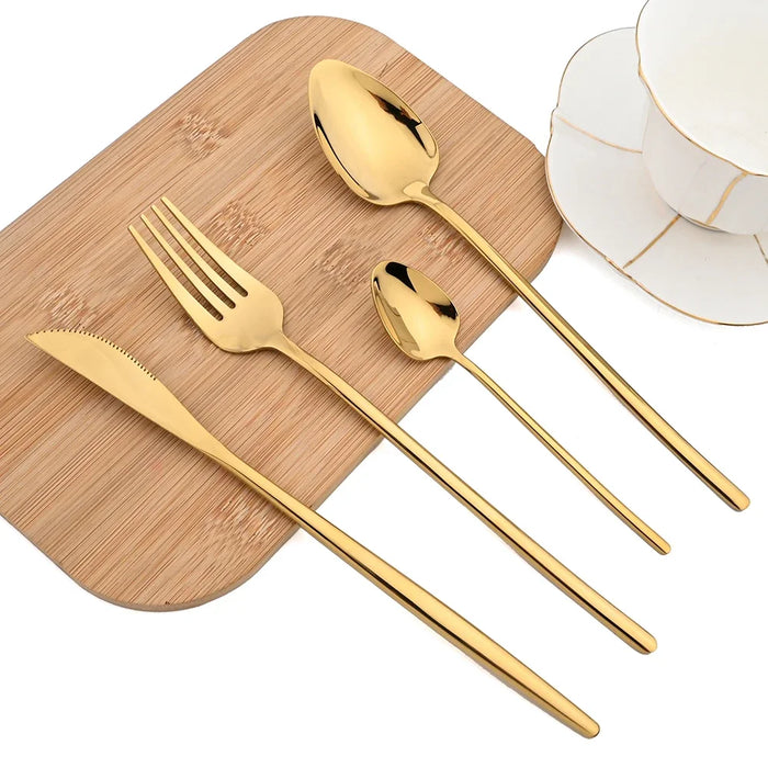 24 Piece Gold Stainless Steel Cutlery Set For Dining And Kitchen Use