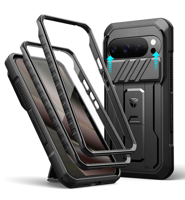 For Google Pixel 10 Pro Xl Kickstand Rugged Bumper Shockproof Case With Slide Camera Case And Built-In Screen Protector