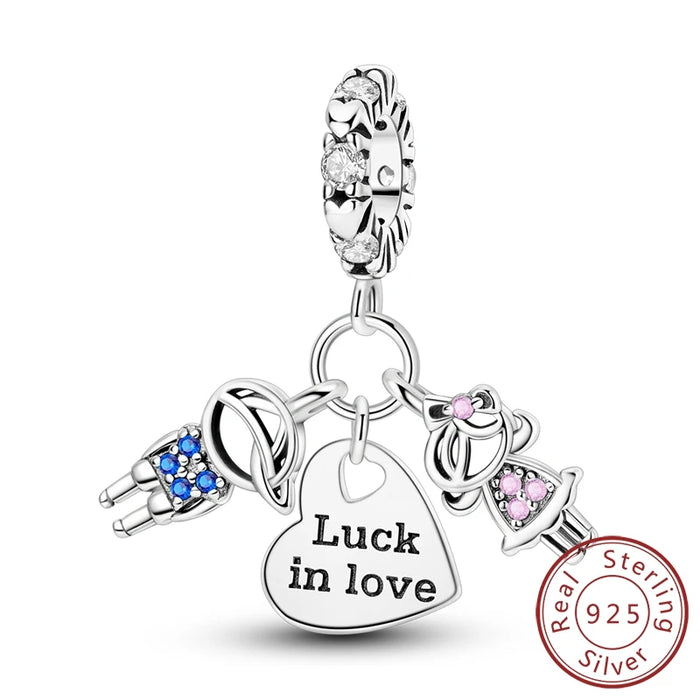 925 Sterling Silver Sister Charms Luck In Love Forever Diy Gift For Women