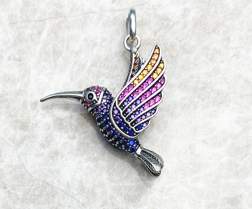 925 Sterling Silver Colourful Hummingbird Pendant Fashion Jewelry For Women
