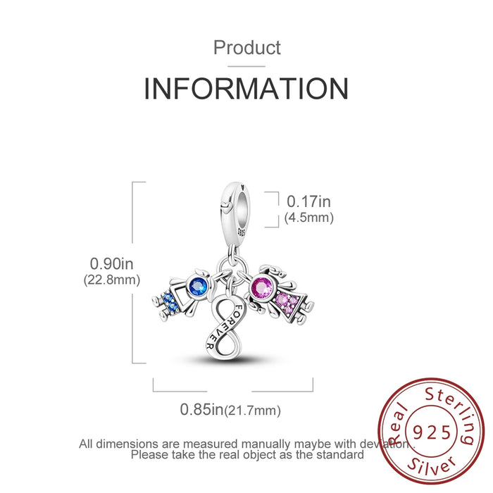925 Sterling Silver Siblings Forever Pendant Fits Bracelet Diy Gift