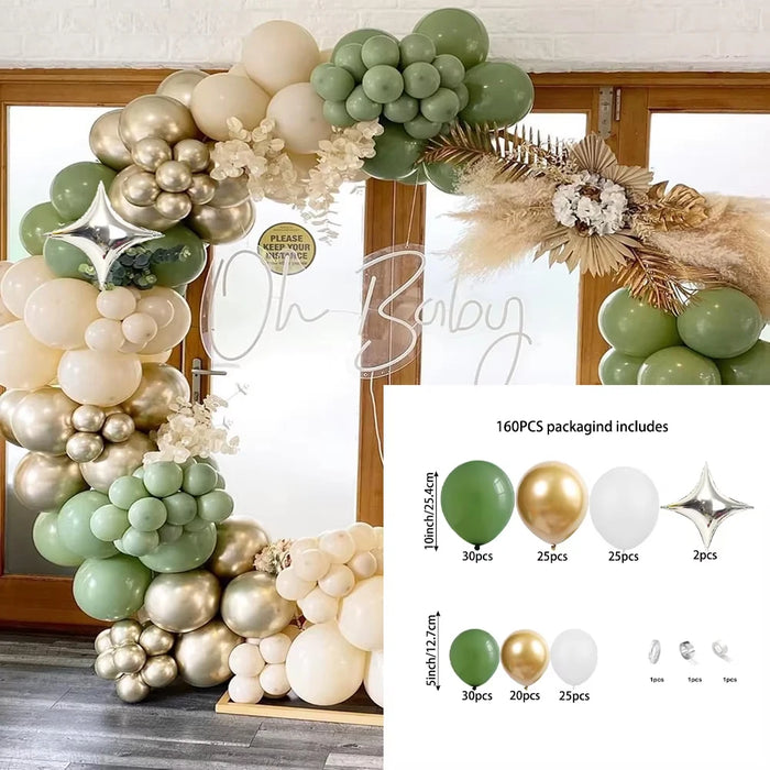 160Pcs Sage Green White Sand Gold Balloon Arch Kit Suitable For Baby Showers Birthdays Engagements Wedding Party Decorations