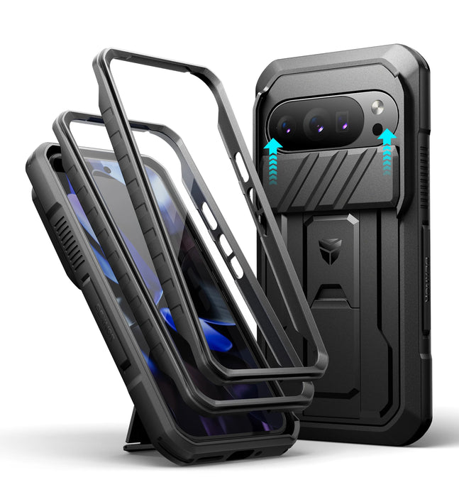 For Google Pixel 10 / 10 Pro Rugged Bumper Shockproof Case With Slide Camera Case And Built-In Screen Protector Kickstand