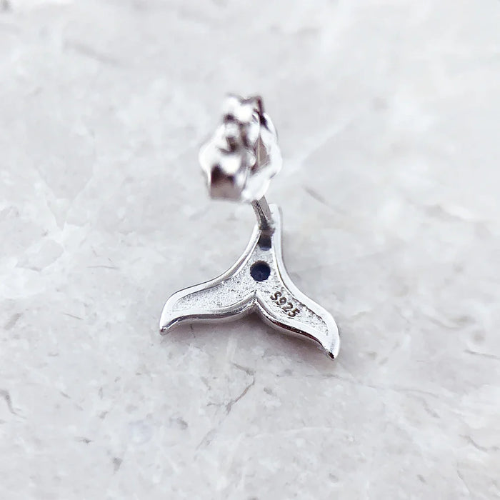 925 Sterling Silver Blue Stone Tail Fin Ear Studs Handcrafted