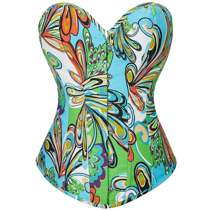 Oil Painting Strapless Overbust Corset Top Front 6 Busk Back Lace Renaissance Style For Women