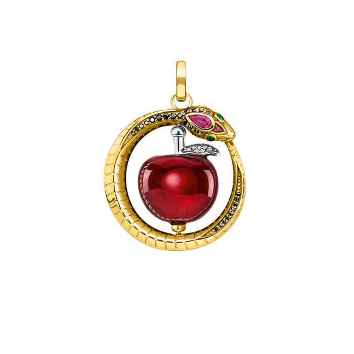 925 Sterling Silver Romantic Red Apple Pendant With Golden Snake