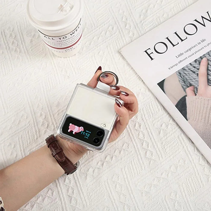 For Samsung Galaxy Z Flip 6 / 5 / 4 Slim Thin Folding Shockproof Transparent Protective Finger Ring Phone Case