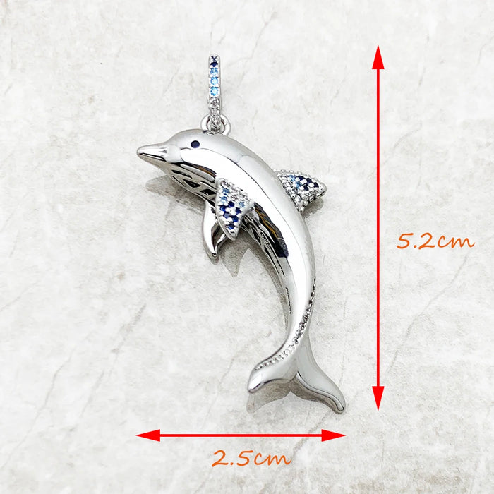 925 Sterling Silver Cheerful Dolphin Pendant With Blue Stones Jewelry Good Luck Gift For Women