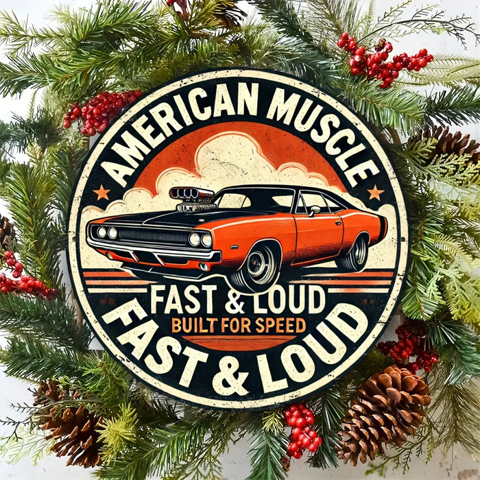 Vintage Race Car Metal Sign 8X8 Inch Inch Round Wall Art