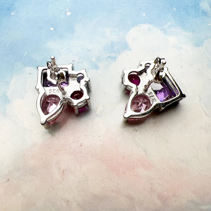 925 Sterling Silver Pink & Violet Zircon Ear Studs For Women