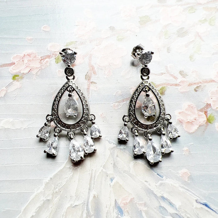 925 Sterling Silver Romantic Water Drop Stud Earrings