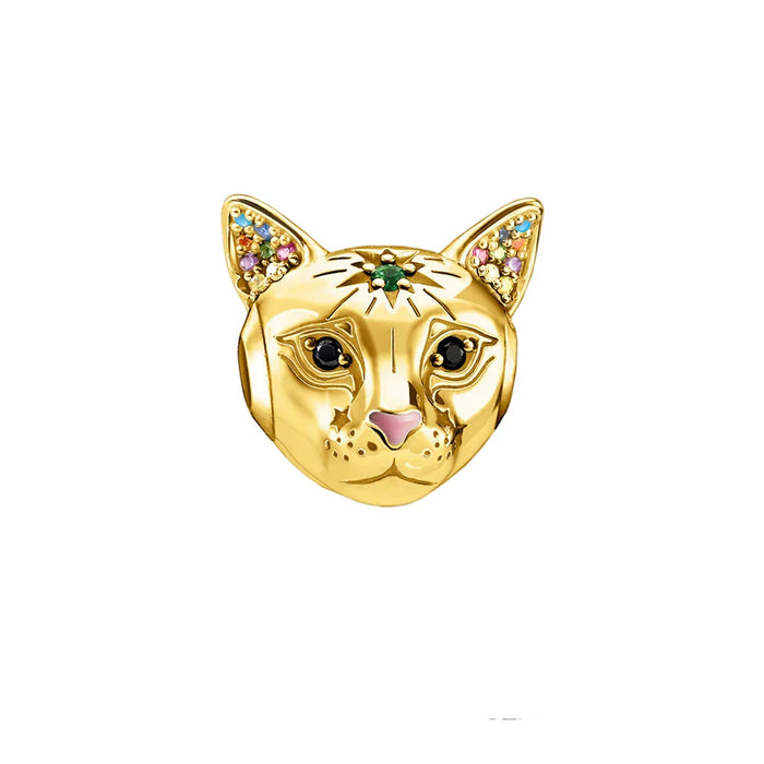 925 Sterling Silver Golden Cat Beads Diy Jewelry Accessory For Women