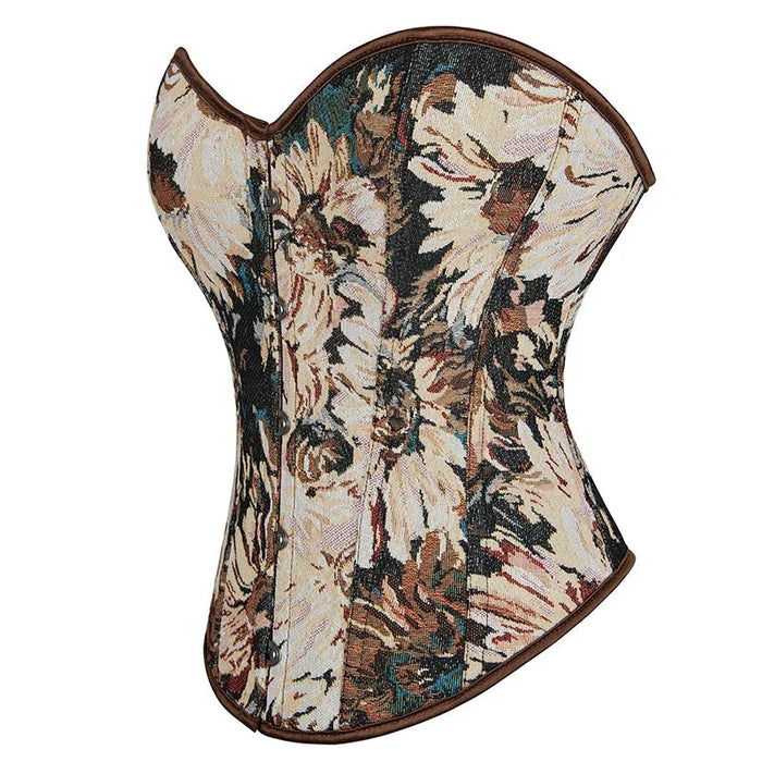 Floral Embroidered Steampunk Corselet Plus Size S-6Xl With Busk