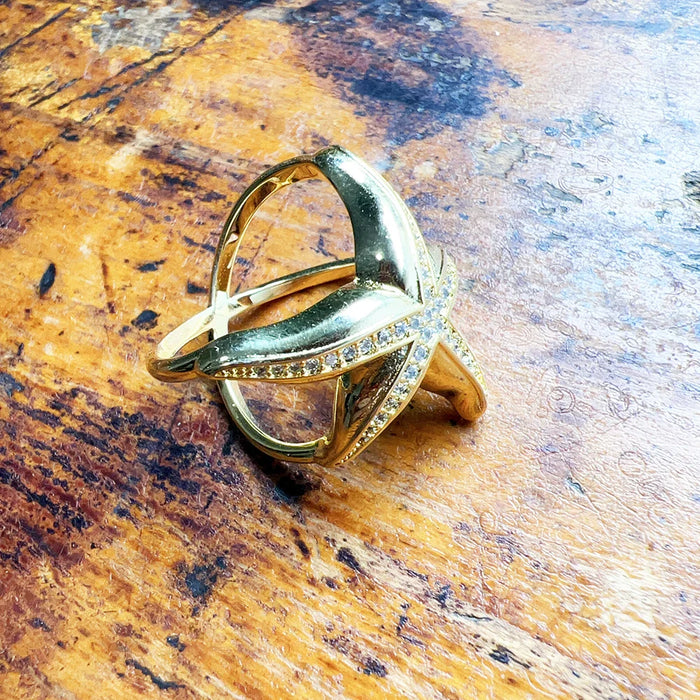 925 Sterling Silver Gold Plated Starfish Ring Fine Jewelry For Women