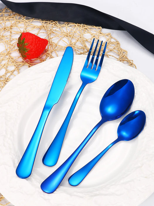 4 / 6 / 16 / 24 Piece Stainless Steel Cutlery Set Blue Handles