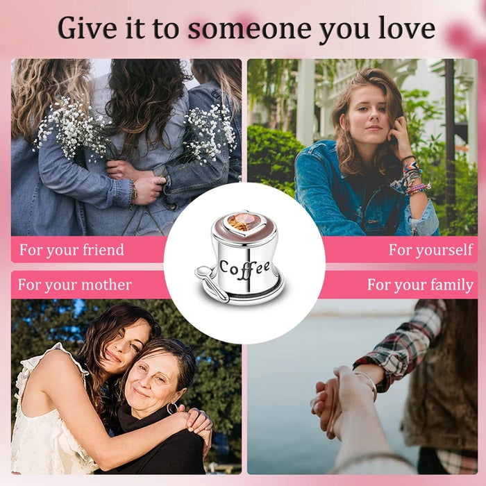 925 Sterling Silver Coffee Skewers Pendant For Women Diy Gift