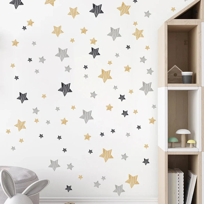 Gold Black Stars Graffiti Wall Stickers For Kids Room Decor