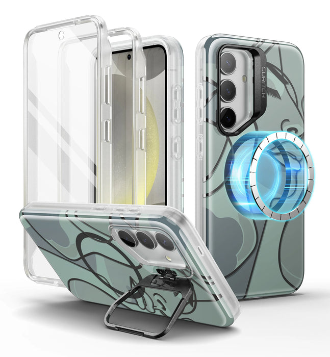 For Samsung Galaxy S24 360 Full-Body Dual Layer Rugged Shockproof Magnetic Magsafe Compatible Case With Camera Stand