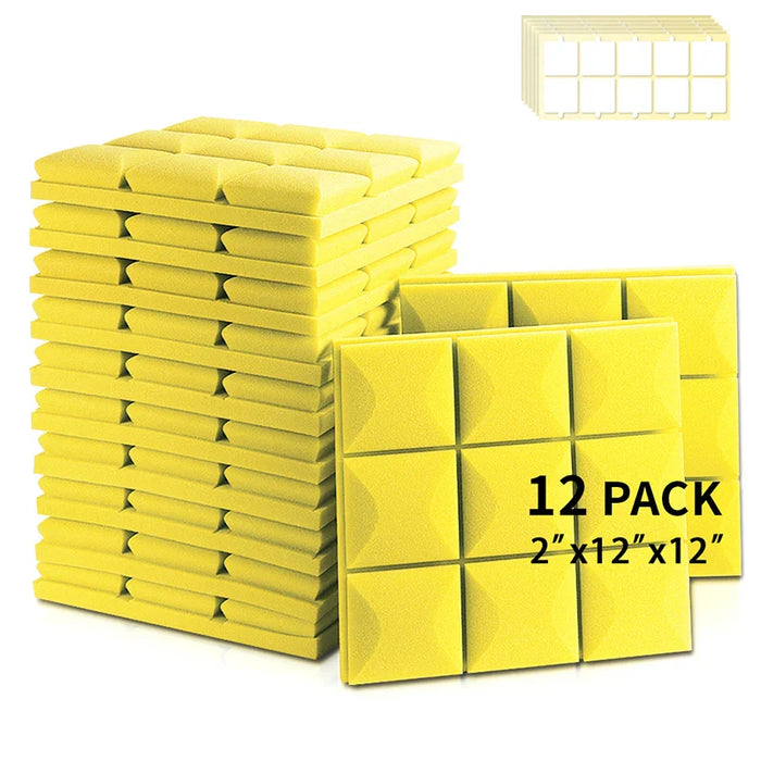 12 Pack Acoustic Soundproof Panels For Studio & Bedroom Self-Adhesive Ceiling Foam Insulation