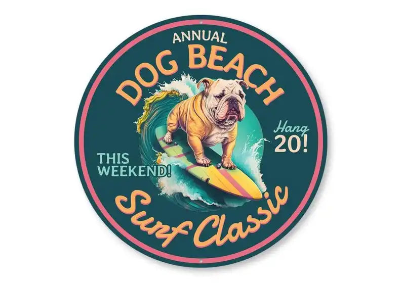Dog Beach Surf Classic Sign Canine Surfing Event Decor