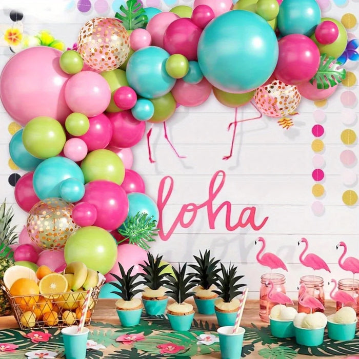 132Pcs Hawaiian Themed Balloon Set Suitable For Pool Barbecue Parties Birthday Anniversaries Adult Party Decorations