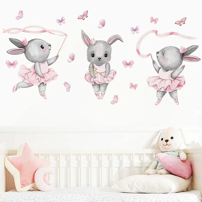 Hand Painted Ballet Bunny Rabbit Dancer Wall Stickers For Nursery Or Girl S Room Decor