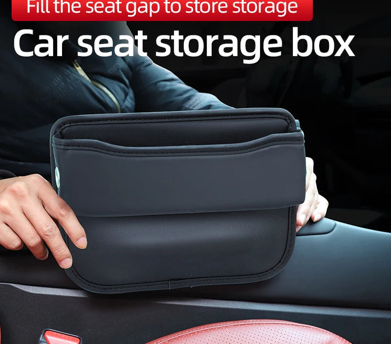 Car Seat Gap Bag Pu Leather Console Side Pocket Organizer With Charging Cable Hole