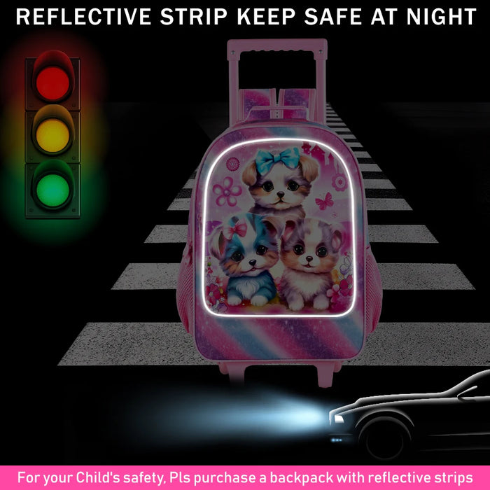 3 Piece Girls Rolling Backpack Set With Lunch Bag Dog