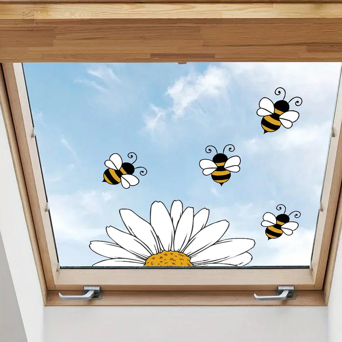 Cartoon Bee Sunflower Wall Stickers For Kids Room Decor