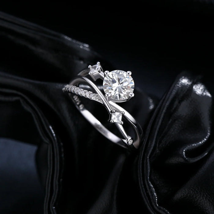 925 Sterling Silver 1Ct Vvs1 Moissanite Multi-Layer Ring For Women