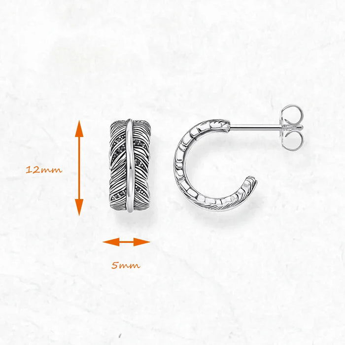 925 Sterling Silver Vintage Feather Hinged Hoop Earrings