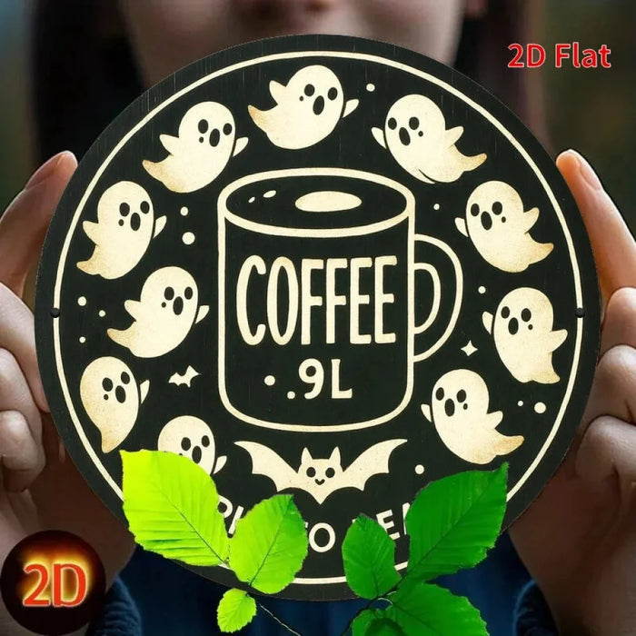 2D Flat Retro Round Iron Sign Coffee & Ghosts For Bedroom / Dining Room