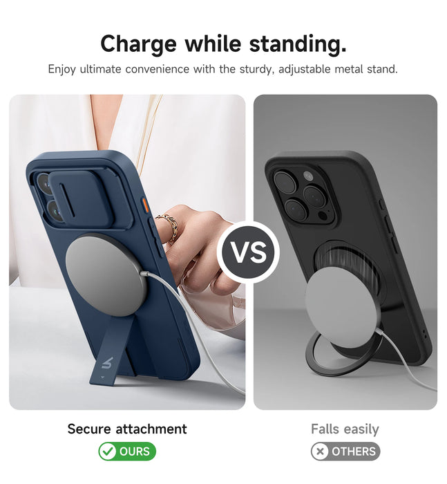 For Iphone 15 Pro Max Magsafe Shockproof Bumper Slim Protective Case With Magnetic Camera Slide And Kickstand
