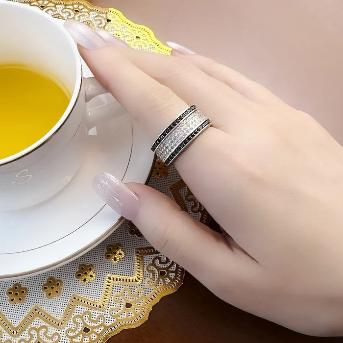 925 Sterling Silver Black & White Ring Europe Style Fine Jewelry For Women