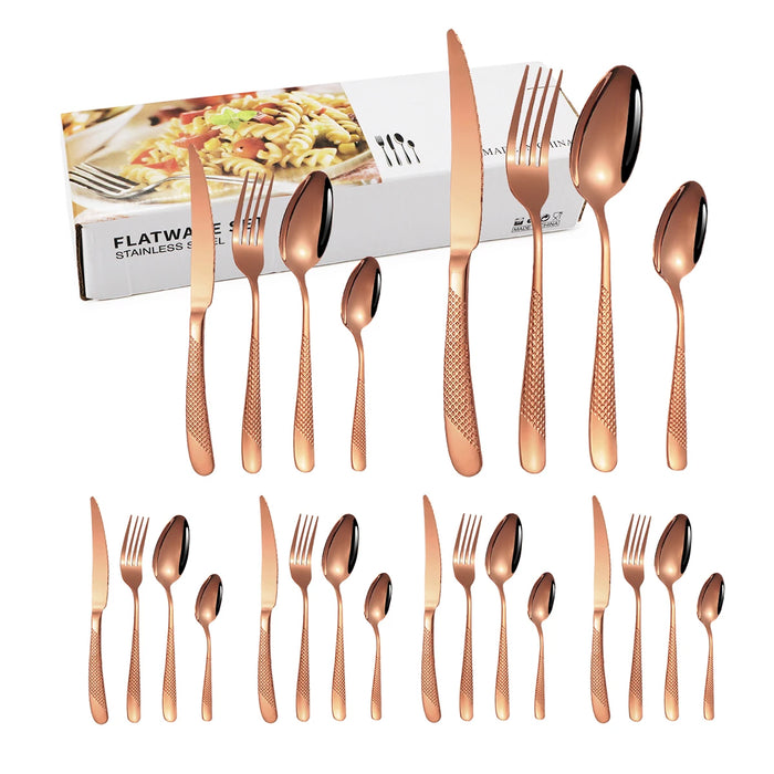24 Piece Stainless Steel Tableware Set With Colourful Box Packaging
