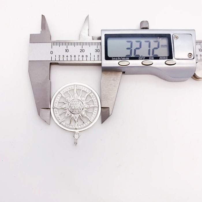 925 Sterling Silver Sun Pendant With White Cz Pave European Style Accessory For Men & Women