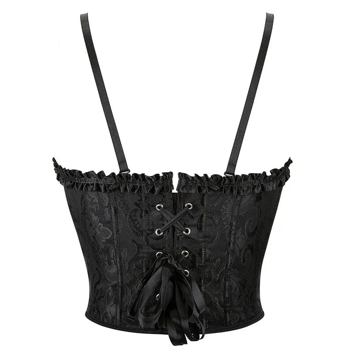 Victorian Ruffled Lace-Up Corset Crop Top Plus Size S-6Xl 12 Plastic Bones Strap