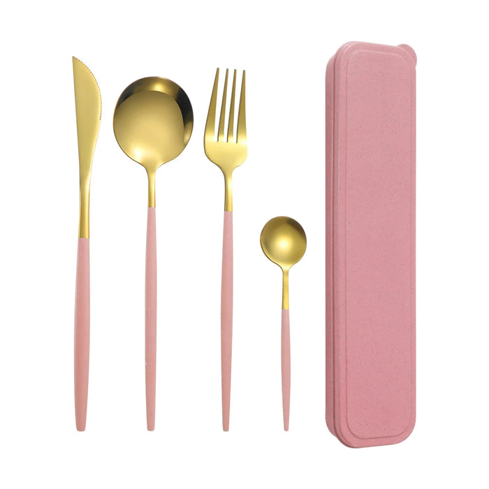 4 Piece Portable Tableware Set Steak Knife Dessert Fork Spoon Dragon Design