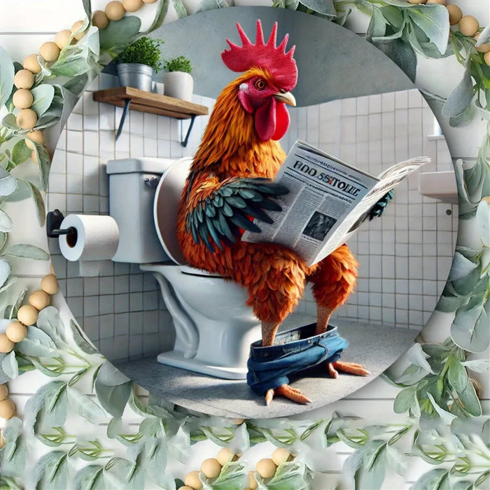 Retro Chicken Wall Art Aluminum Sign Funny Bathroom Decor