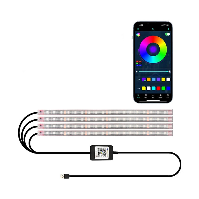 Rgb Car Interior Ambient Foot Light Music Control Auto Atmosphere 12V