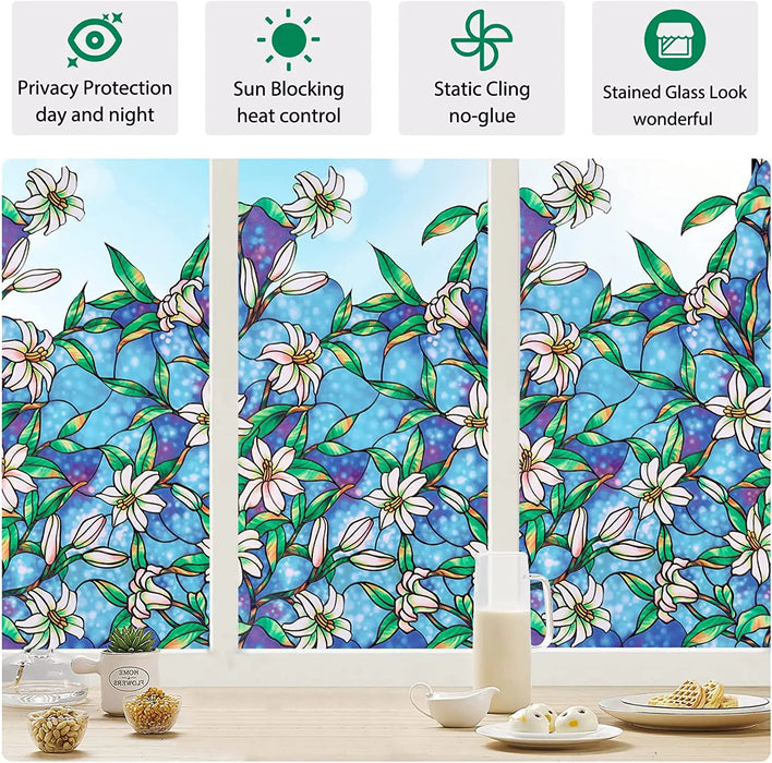 Decorative Privacy Window Film - Non-Adhesive Frosted Glass Film For Home