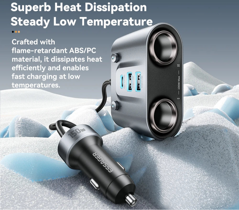 150W 5 Ports Usb C Car Charger 2 In 1 100W Dual Cigarette Lighter Splitter Qc 3.0 Pd 3.0 Fast Charging For Mobile Phone