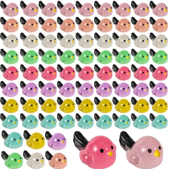 8 Colors Glow In The Dark Mini Birds Resin Figures Micro Landscape