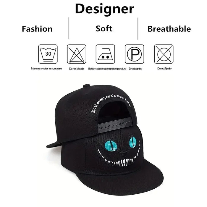 Cartoon Cat Embroidery Hip Hop Hat Adjustable Baseball Cap For Spring / Autumn