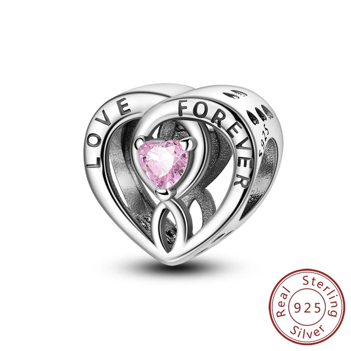925 Sterling Silver Heart Charm Pendant Fits Bracelets Diy Party Jewelry